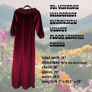 Vintage 70s Wildcrest Burgundy Velvet Floor Length Cowl Neck Dress